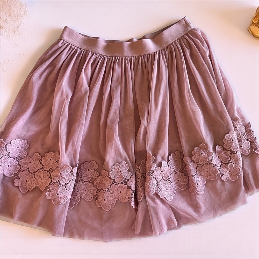 Beautiful Sheer Mauve Floral Skirt with Flower Appliqués
